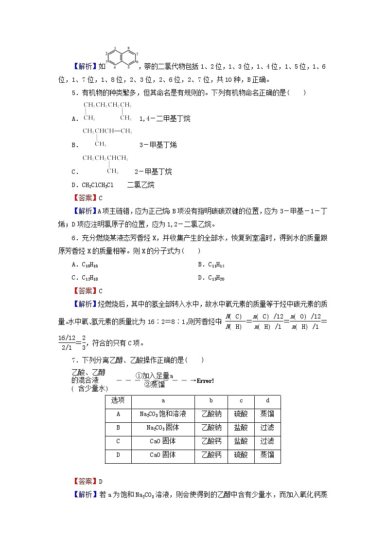 2022版高考化学一轮复习第10章有机化学基础第1节认识有机化合物训练含解析02