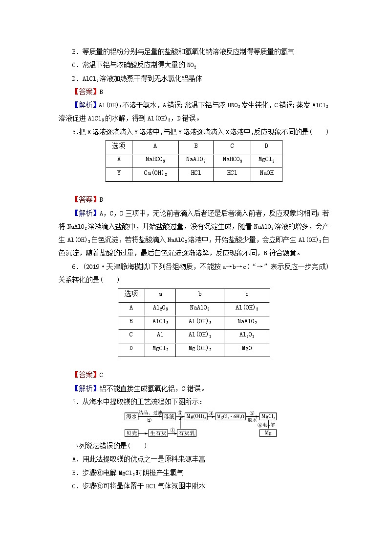 2022版高考化学一轮复习第3章金属及其化合物第2节镁铝及其重要化合物训练含解析第2页