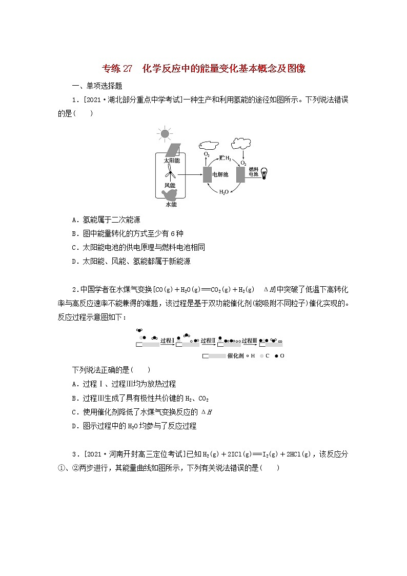 2022高考化学一轮复习专练27化学反应中的能量变化基本概念及图像含解析01