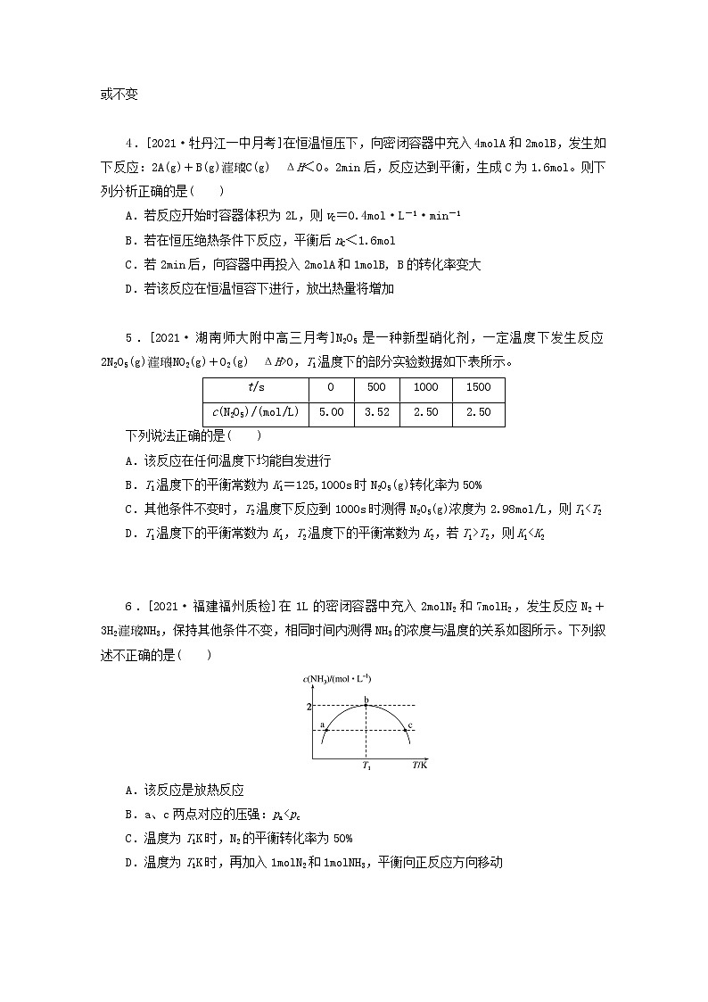 2022高考化学一轮复习专练37化学平衡常数及转化率的计算含解析第2页