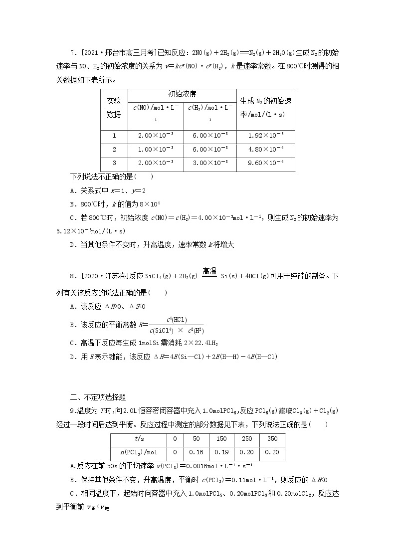 2022高考化学一轮复习专练37化学平衡常数及转化率的计算含解析03