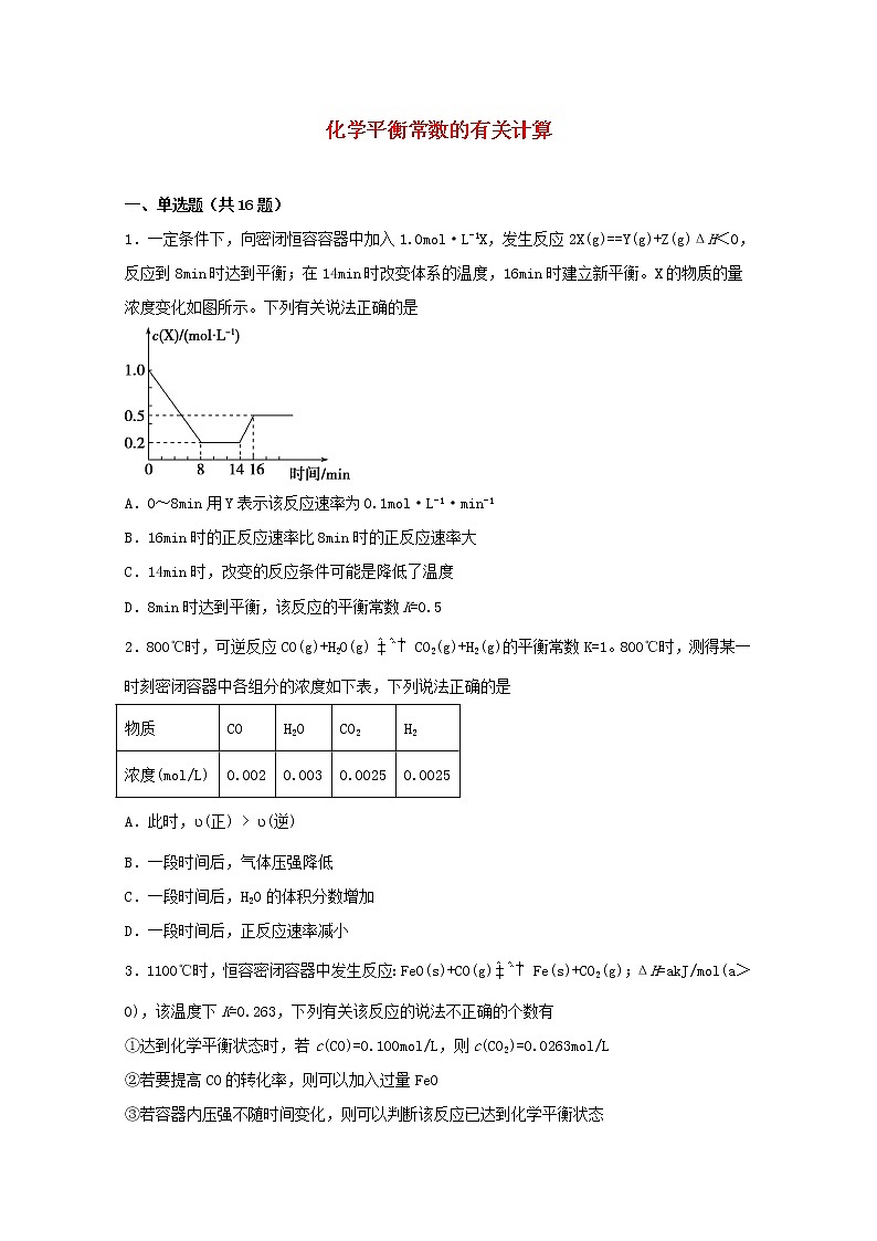 2022届高三化学一轮复习化学反应原理题型必练13化学平衡常数的有关计算含解析第1页