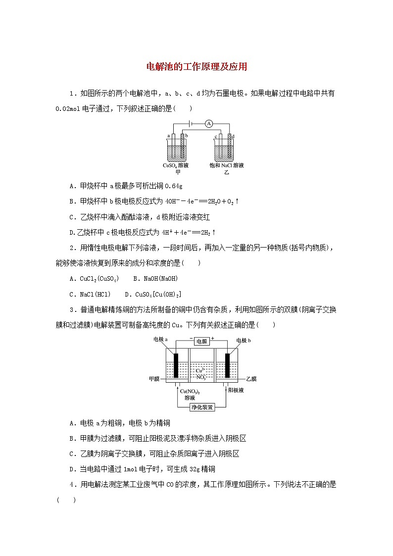 2021_2022學年新教材高中化學課時作業(yè)6電解池的工作原理及應用含解析蘇教版選擇性必修1第1頁
