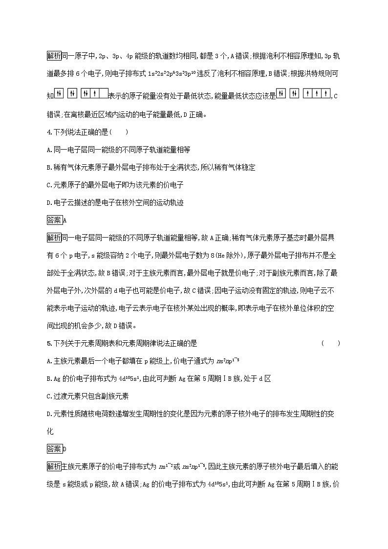 高中化学第1章原子结构与元素性质测评含解析鲁科版选择性必修第二册第2页