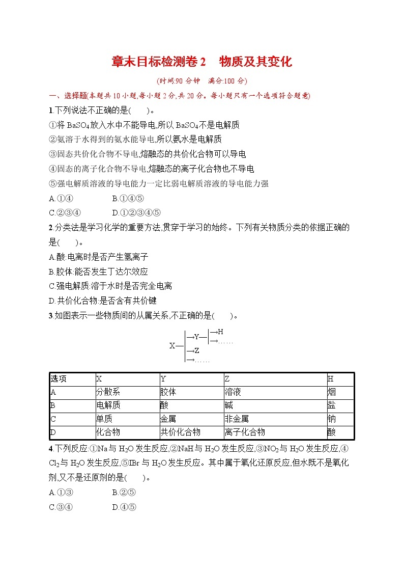 人教版新高考化学一轮复习训练-目标检测卷2　物质及其变化01