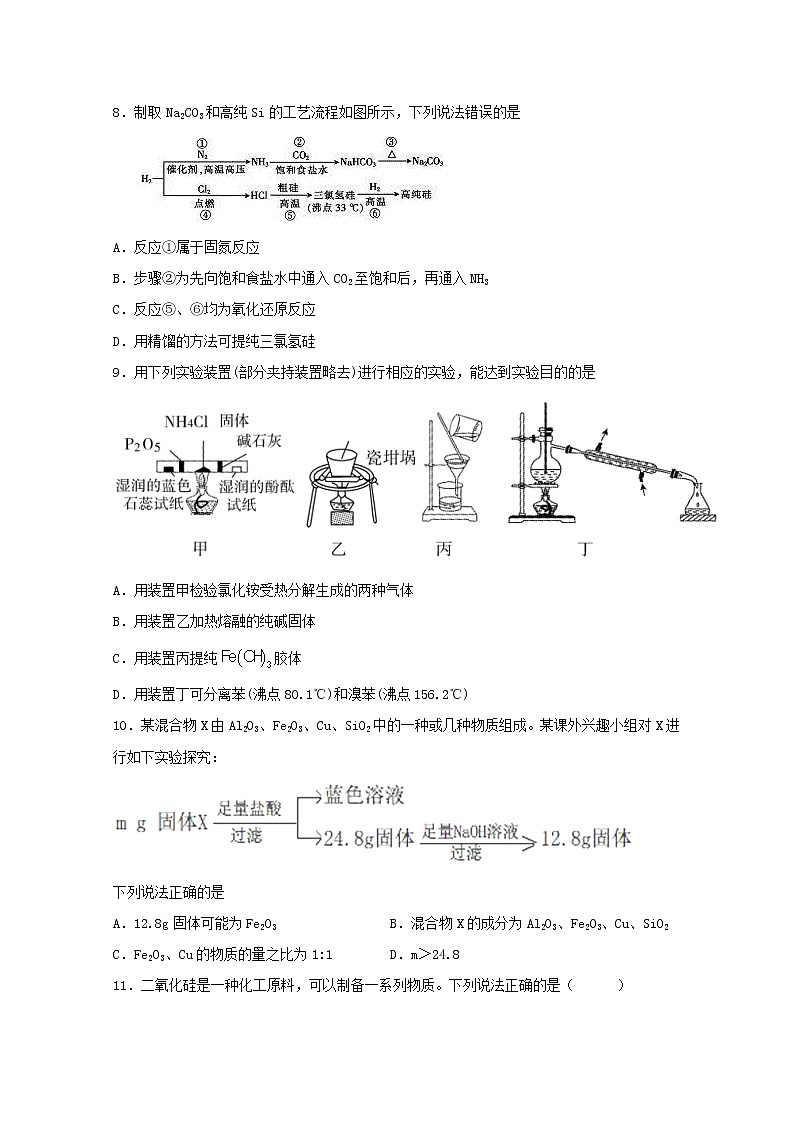 2022届高考化学一轮复习常考题型20硅及其化合物含解析第3页