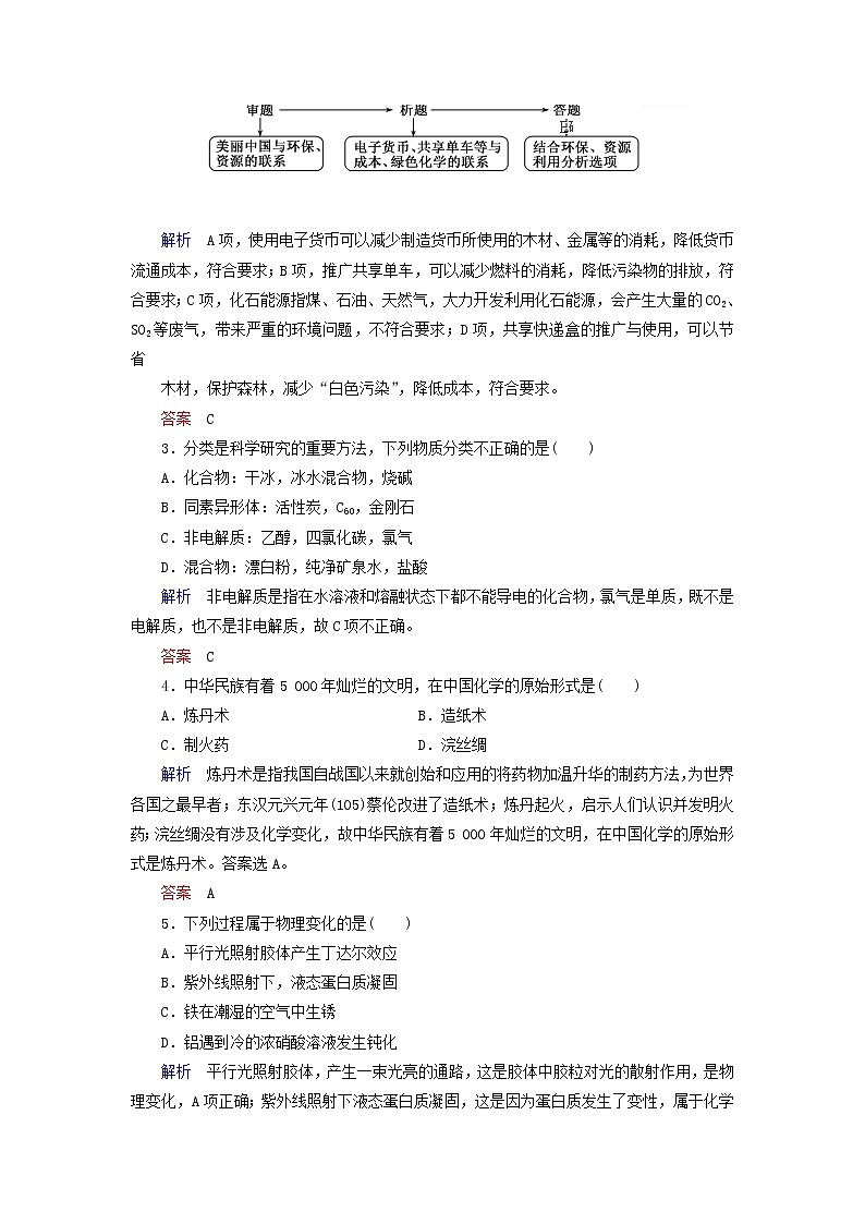 2022届高考化学一轮复习作业3物质的分类和性质含解析 练习02