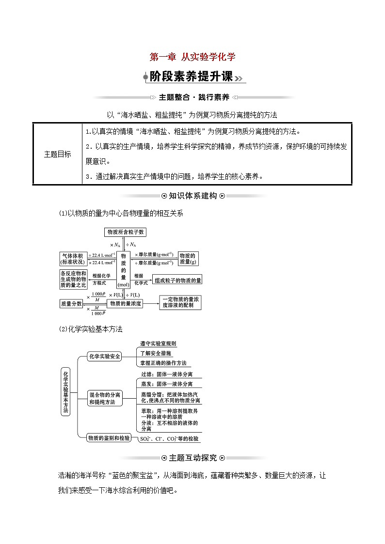 2021_2022学年高中化学第一章从实验学化学阶段素养提升课学案新人教版必修101