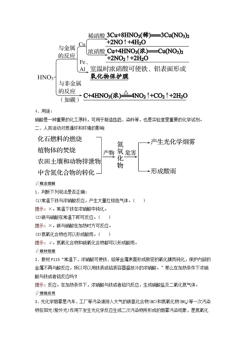 福建专用2021_2022学年新教材高中化学第3章物质的性质与转化第3节第3课时硝酸的性质人类活动对氮循环和环境的影响学案鲁科版必修1第2页