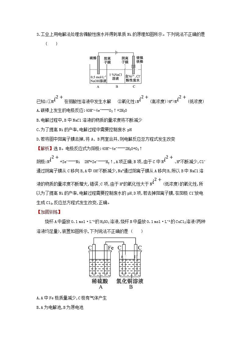 全国通用版2022版高考化学一轮复习第6章化学反应与能量3电解池金属的电化学腐蚀与防护课时作业含解析第2页