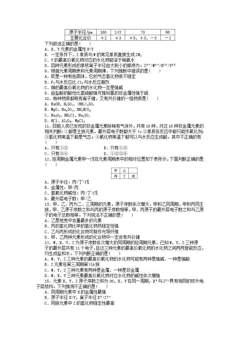 高中化学 第一章 物质结构 元素周期律单元检测 新人教版必修202