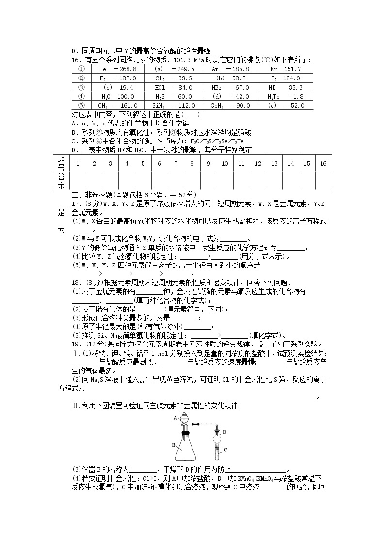 高中化学 第一章 物质结构 元素周期律单元检测 新人教版必修203