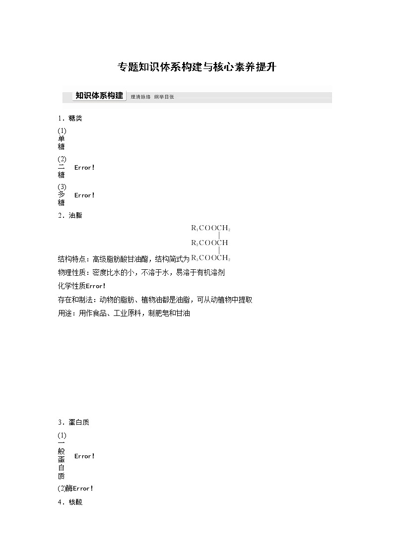 高中化学苏教版(2021)选择性必修3 专题6 生命活动的物质基础——糖类、油脂、蛋白质 专题知识体系构建与核心素养提升(学案+ word版含解析)01