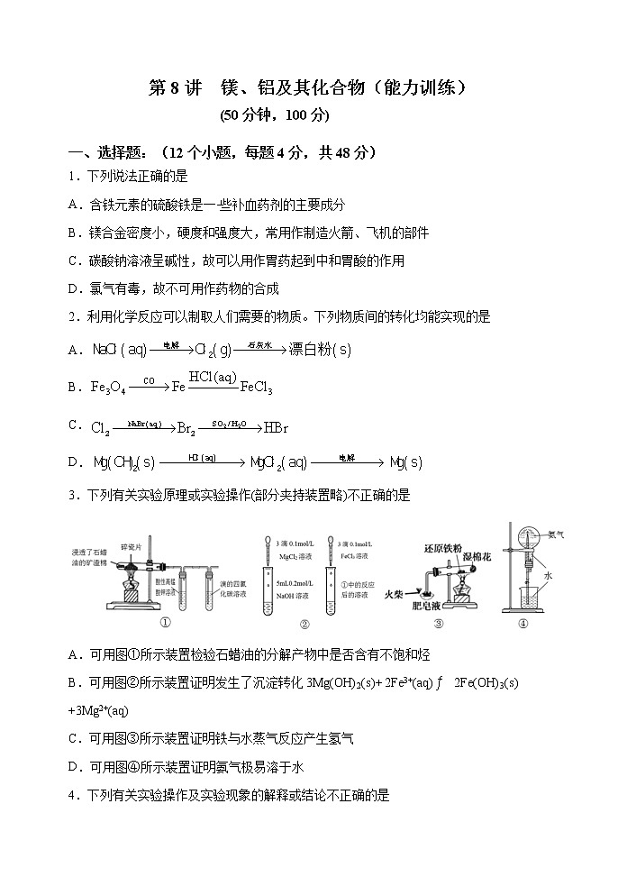第08讲 镁、铝及其化合物(能力训练)-2022年高考化学一轮复习讲练全能王(有答案)01