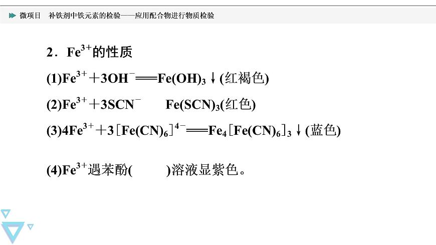 2021-2022學(xué)年高中化學(xué)新魯科版選擇性必修2 第2章微項(xiàng)目　補(bǔ)鐵劑中鐵元素的檢驗(yàn)——應(yīng)用配合物進(jìn)行物質(zhì)檢驗(yàn) 課件第4頁(yè)