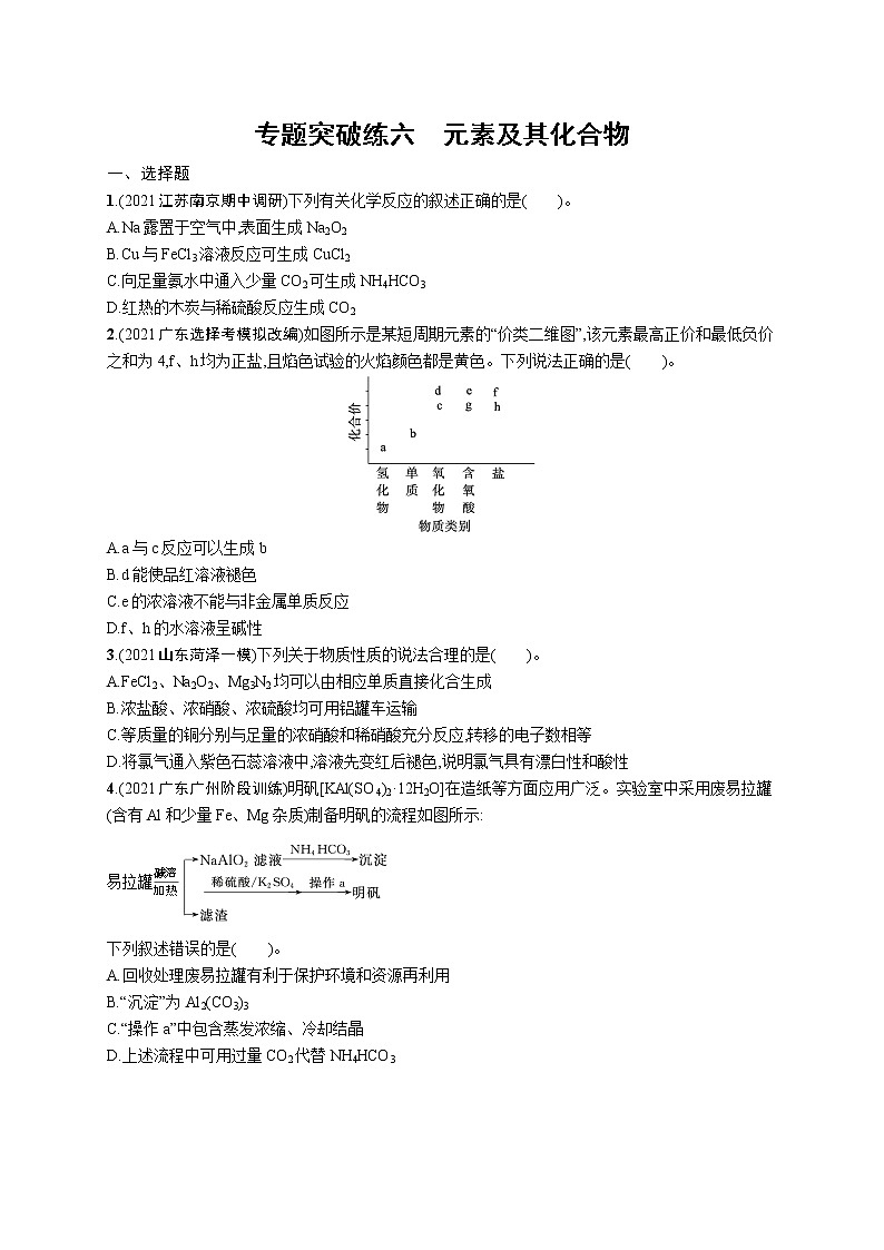 人教版新高考化学二轮复习训练题-- 元素及其化合物01