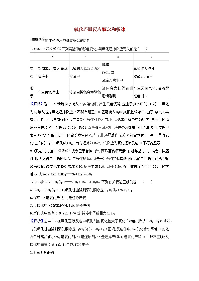 高考化学一轮复习题组训练2.1氧化还原反应概念和规律1含解析第1页