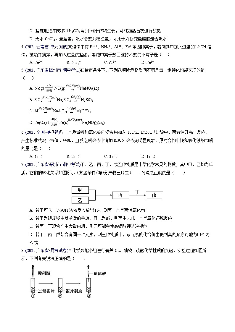 专题06 金属及其化合物(基础卷)-2022届高三化学【精准提升·二轮】专题训练卷(新高考专用)(原卷版)第2页