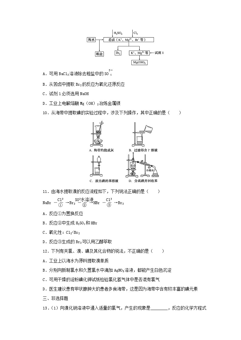 2021_2022学年高中化学专题三课时作业18从海水中提取溴从海带中提取碘含解析苏教版必修103