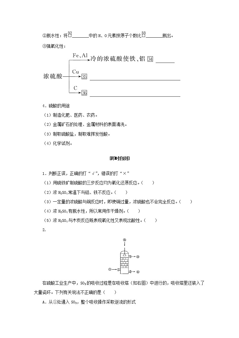 2021_2022学年高中化学专题4硫与环境保护1.2硫酸的制备与性质学案苏教版必修103