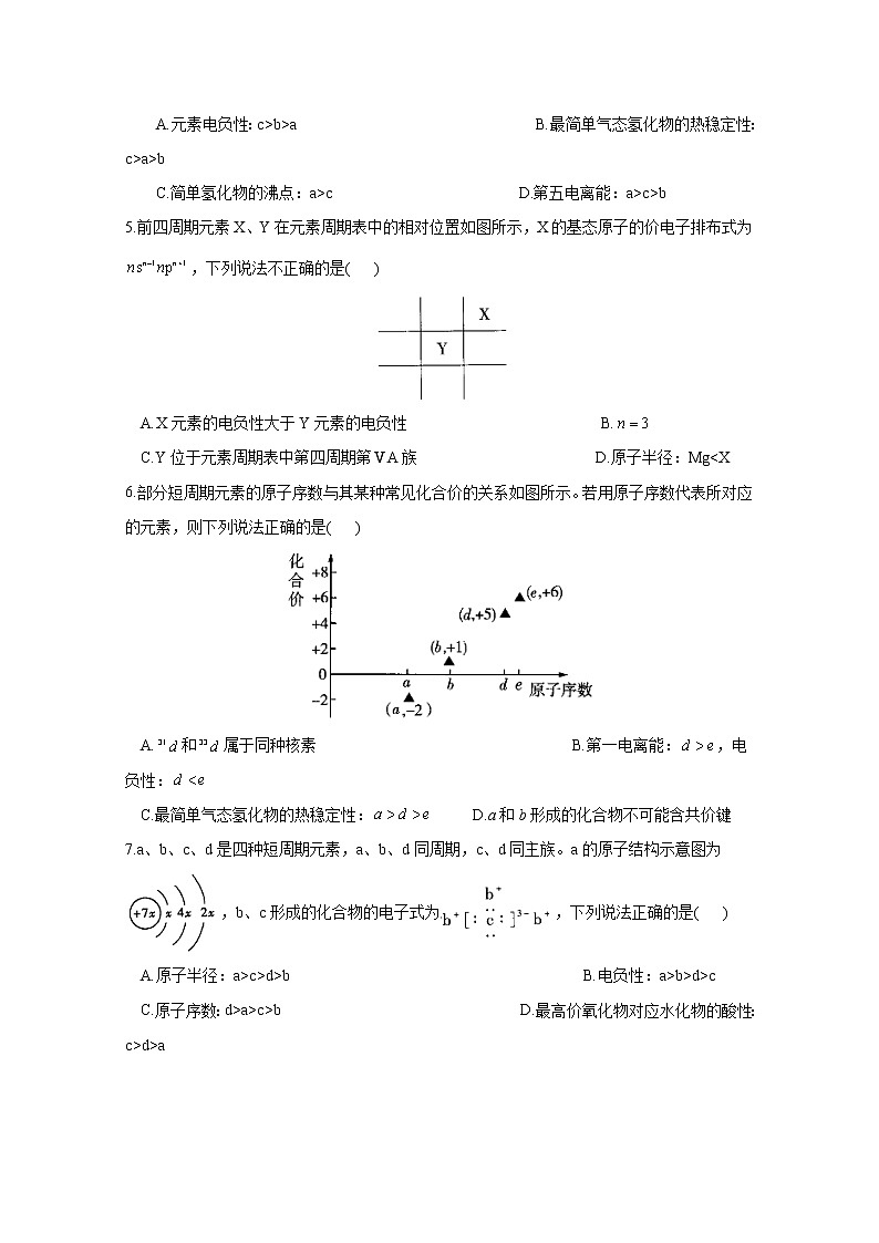 2021-2022学年高中化学新人教版选择性必修2 第1章 第2节第3课时元素周期律的综合应用 作业第2页