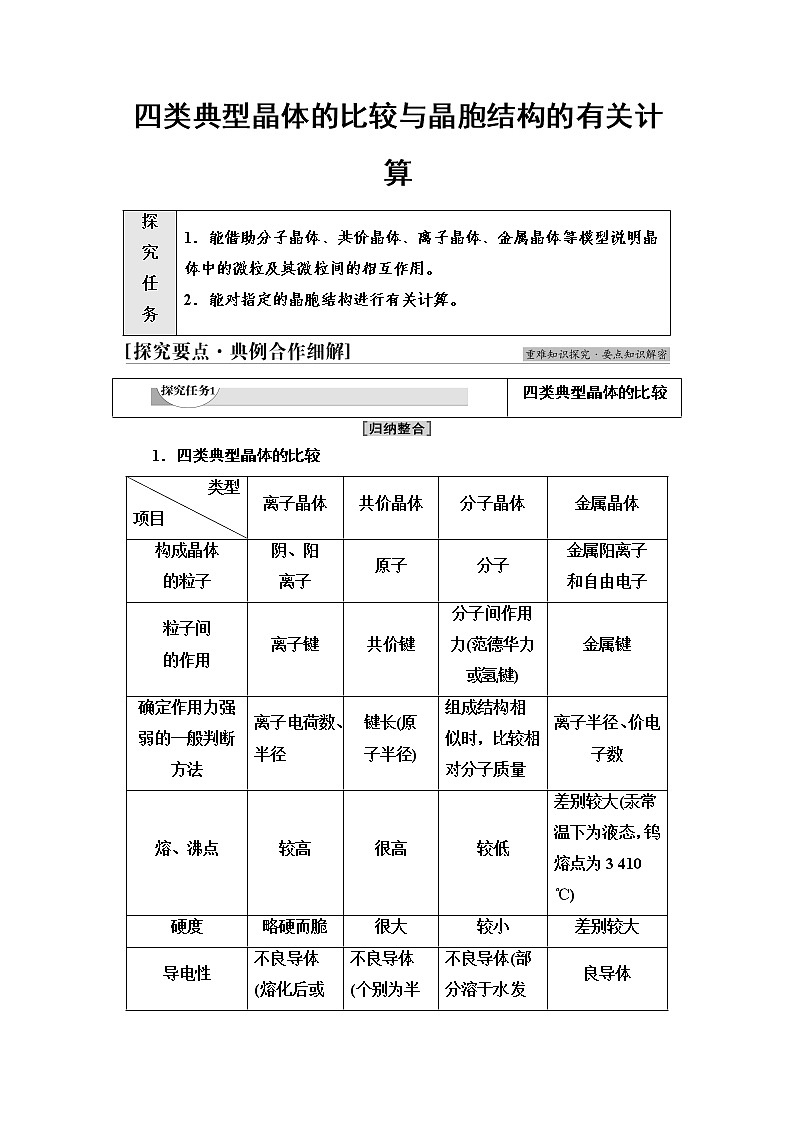 2021-2022学年高中化学新人教版选择性必修2 第3章第3节金属晶体与离子晶体第3课时 学案第1页