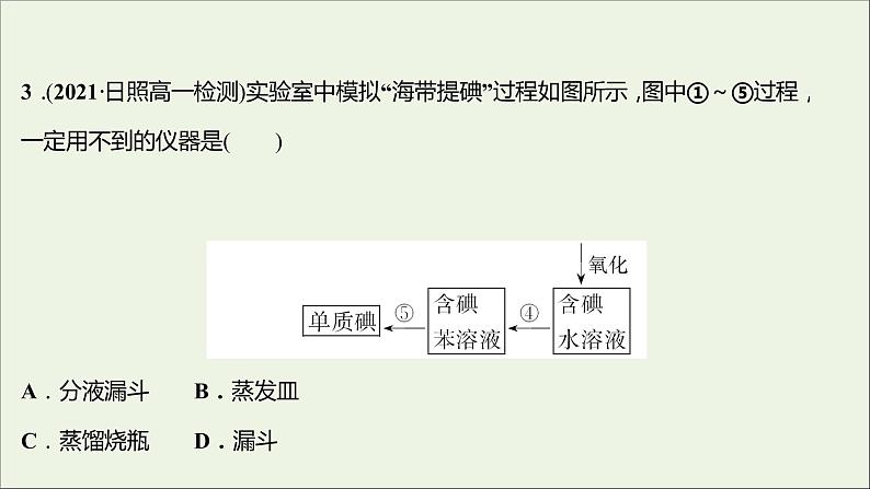 2021_2022学年高中化学专题3从海水中获得的化学物质第三单元第2课时从海水中提取镁从海带中提取碘课时练课件苏教版必修105