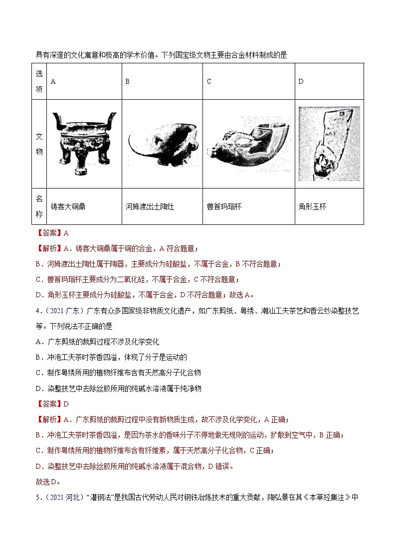 专题01 STSE 化学用语——三年(2019-2021)高考真题化学分项汇编(全国通用)(解析版)第2页