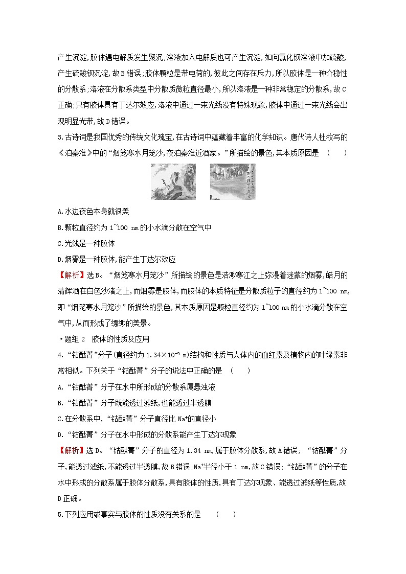 2021_2022学年新教材高中化学第2章元素与物质世界第1节第2课时一种重要的混合物__胶体作业含解析鲁科版必修1第2页