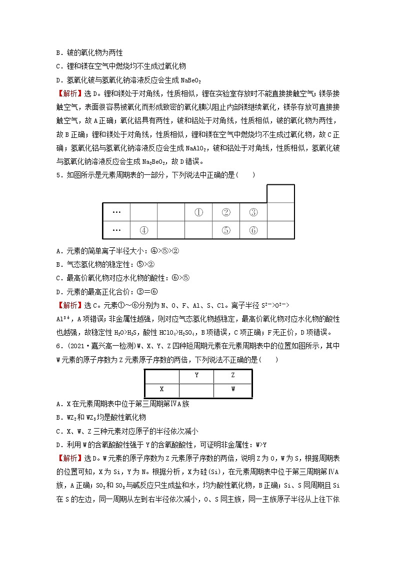 浙江专用2021_2022学年新教材高中化学课时练习30元素“位_构_性”三者之间的关系提升课时含解析新人教版必修第一册第3页