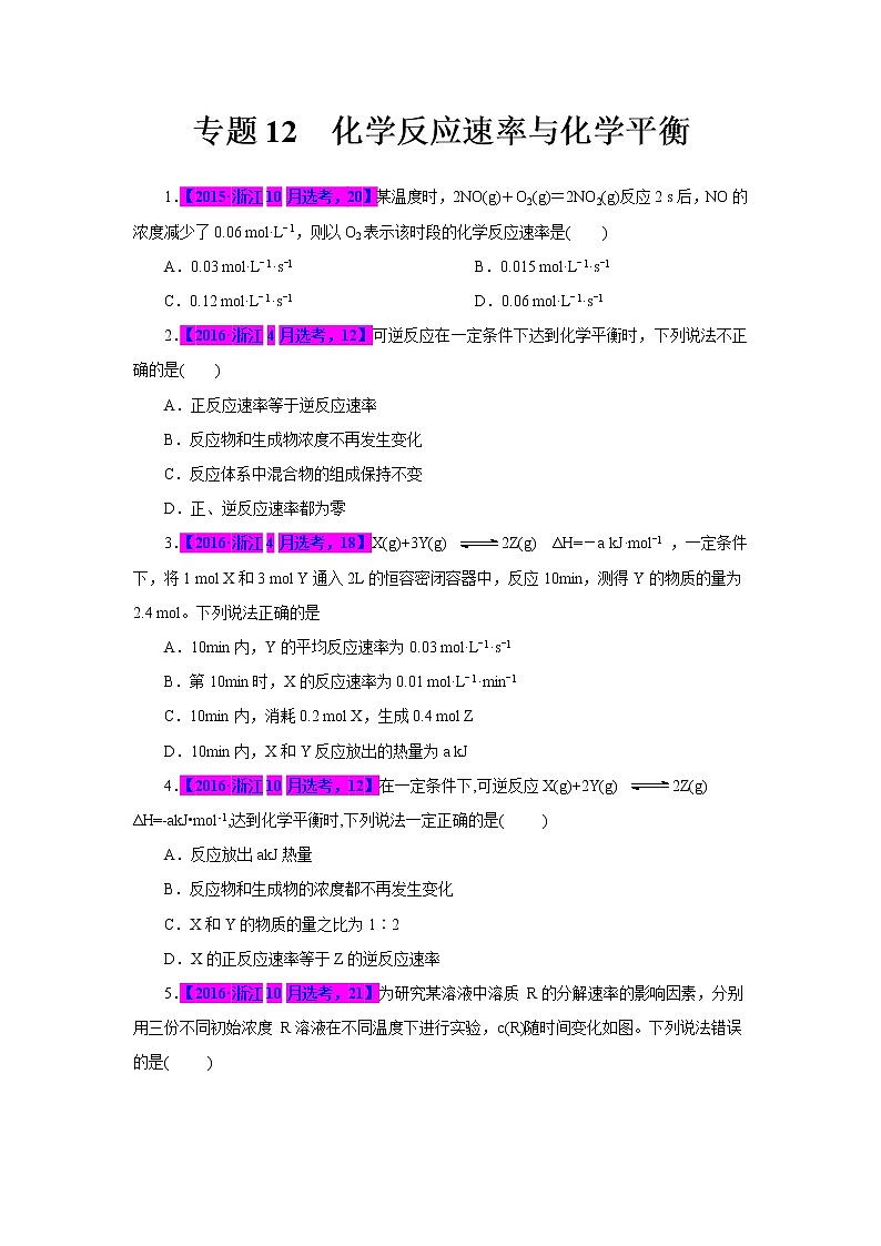 专题12 化学反应速率与化学平衡(原卷版)第1页