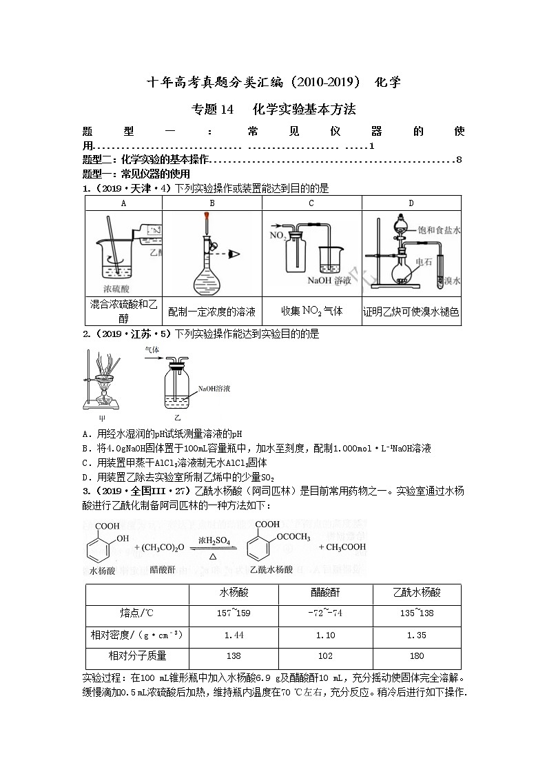 十年高考真题分类汇编(2010-2019)化学 专题14  化学实验基本方法01