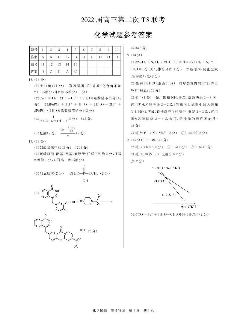 T8二次联考 化学答案(1)第1页