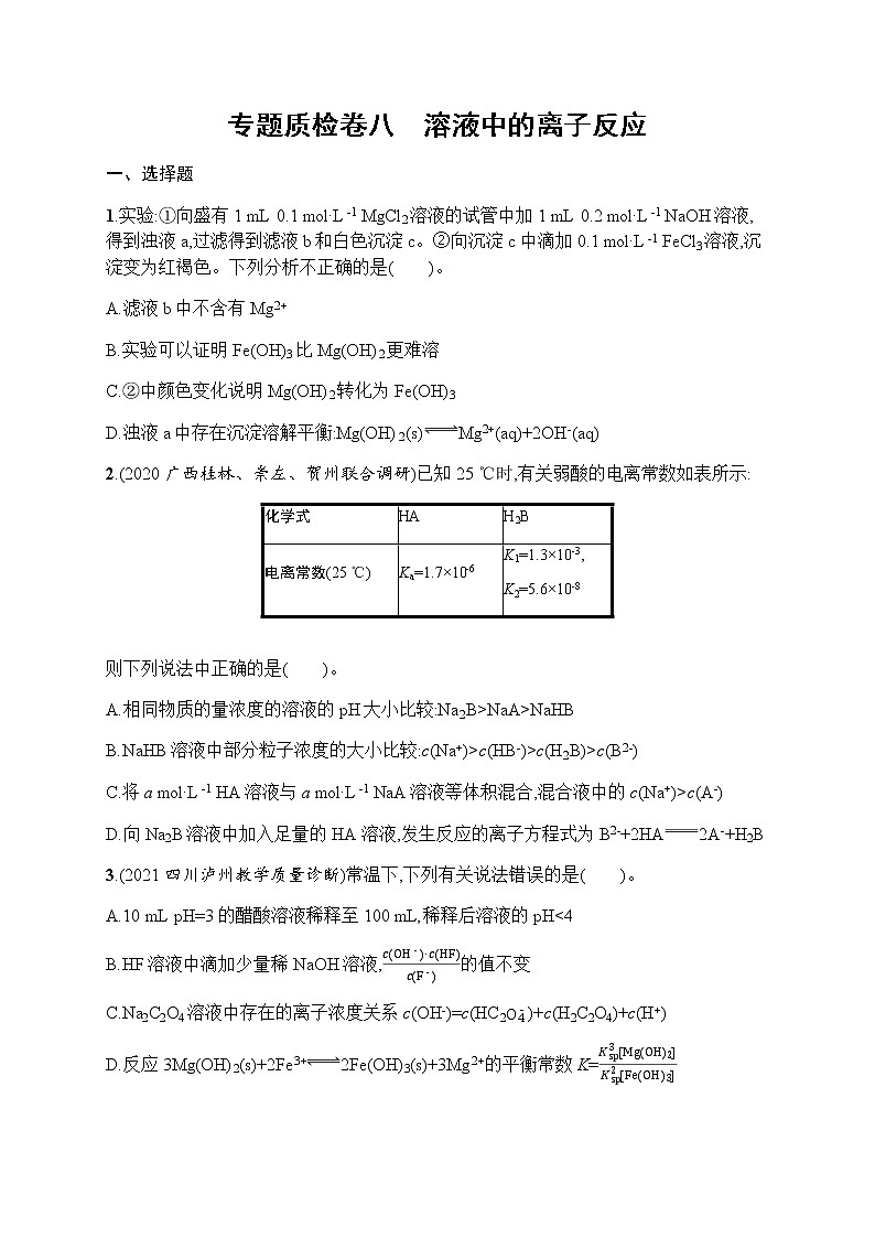苏教版(2019)高考一轮复习专题质检卷八 溶液中的离子反应01