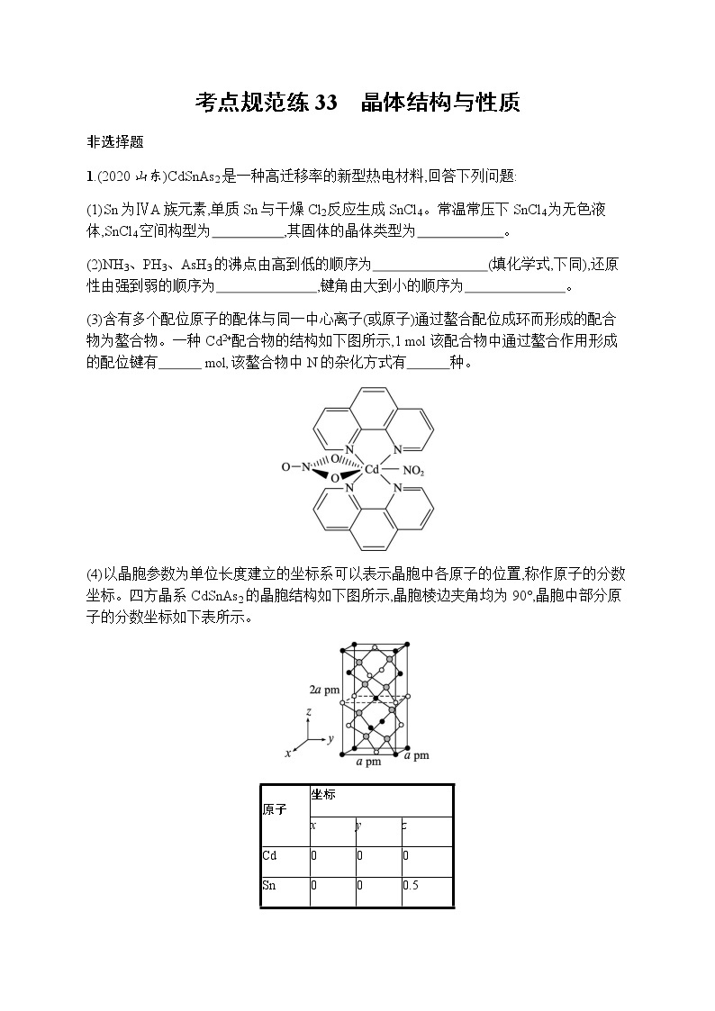 苏教版（2019）高考一轮复习考点规范练33　晶体结构与性质01