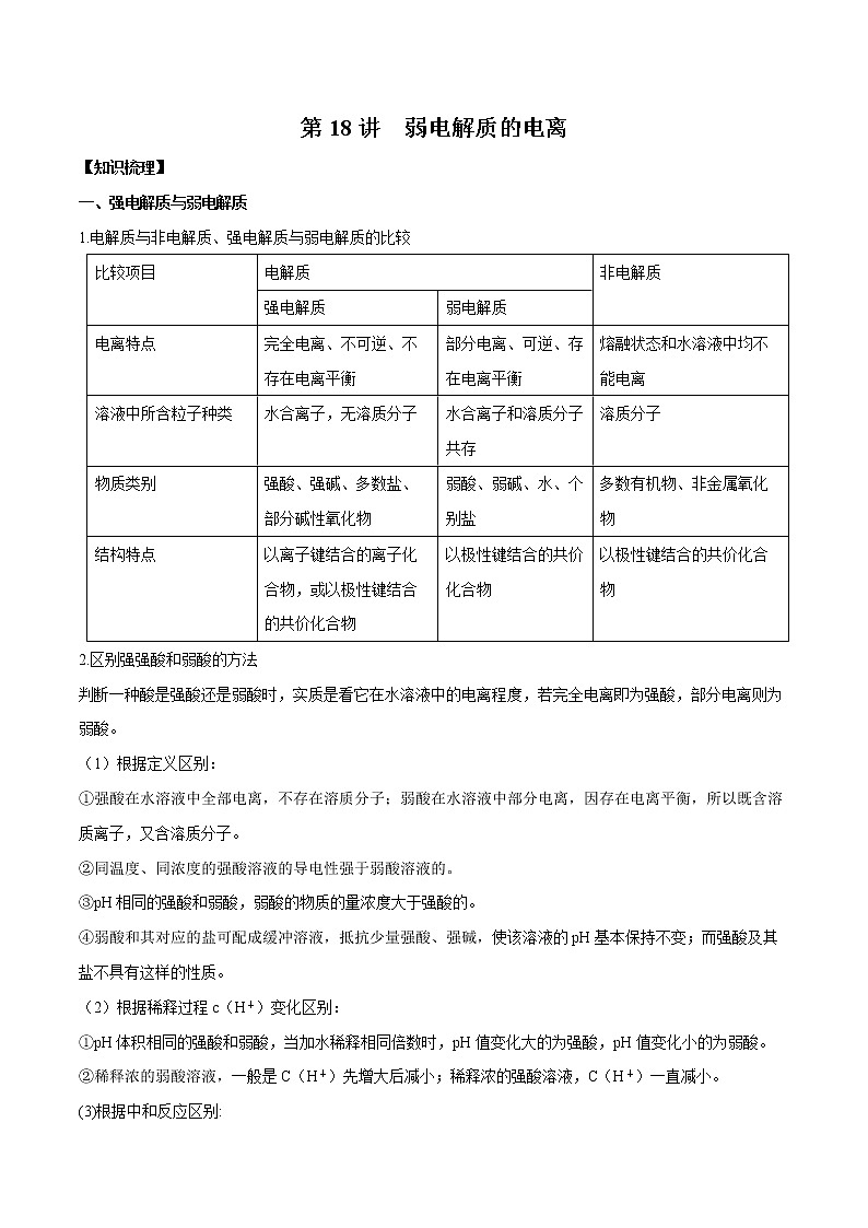 第18讲 弱电解质的电离-2022年高考化学一轮复习名师精讲练第1页