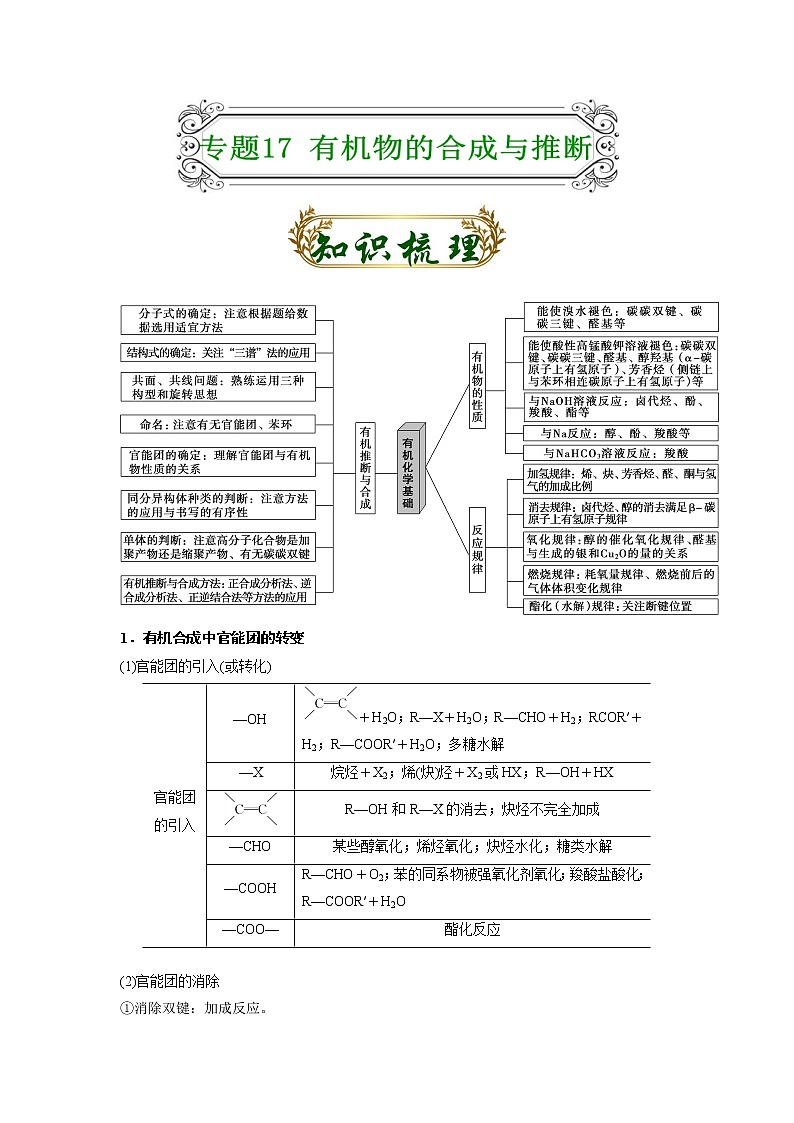 专题17 有机物的合成与推断-备战2022届高考化学二轮复习题型专练01