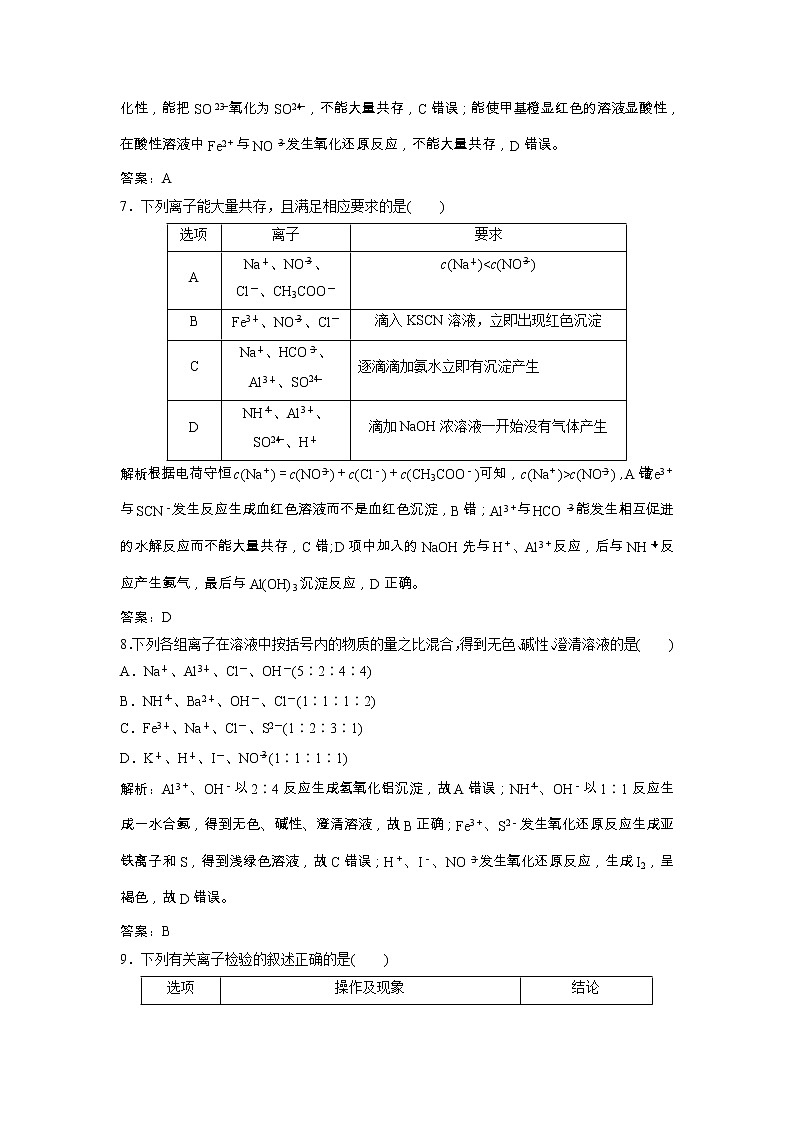 高考化学一轮优化探究练习:第02章第7讲《离子共存 离子的检验和推断》(含详解)第3页
