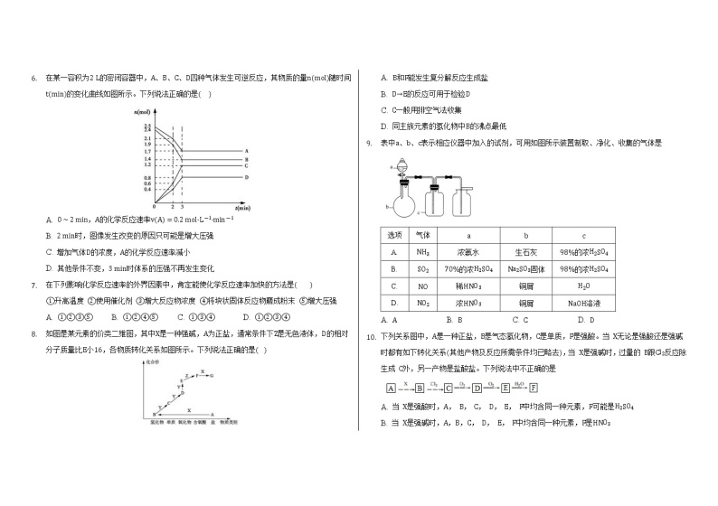 湖北省襄阳市第一中学4月月考化学试题2021-2022学年高一化学人教版（2019）必修第二册02