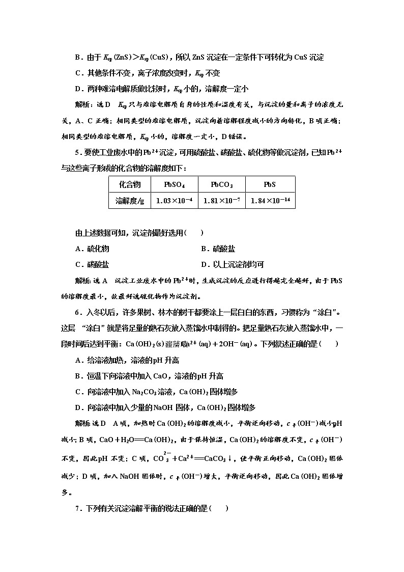 2021-2022学年高中化学鲁科版选择性必修1 3.3 沉淀溶解平衡 作业第2页