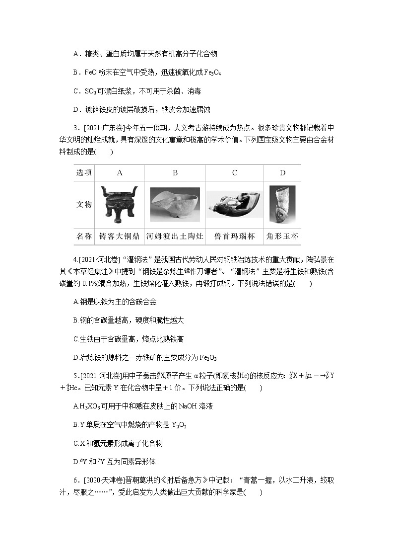 题型1 化学与STSE 2022版高考化学二轮专题冲刺指导方案第2页