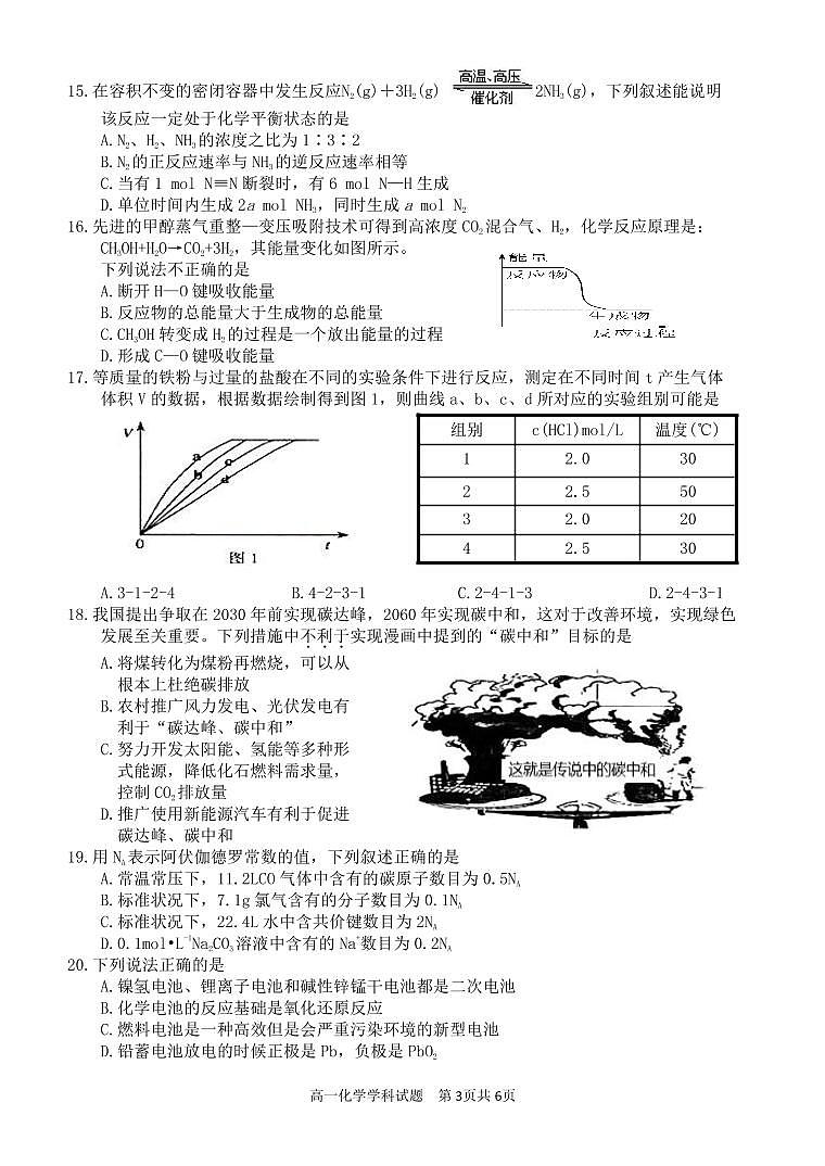 2022杭州“六县九校”联盟高一下学期期中联考试题化学PDF版含答案(可编辑)03
