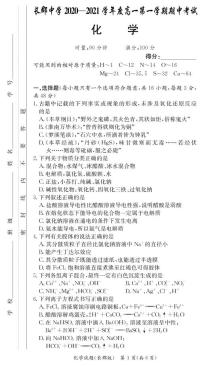 2020-2021学年湖南省长沙市长郡中学高一上学期期中考试化学试卷 PDF版