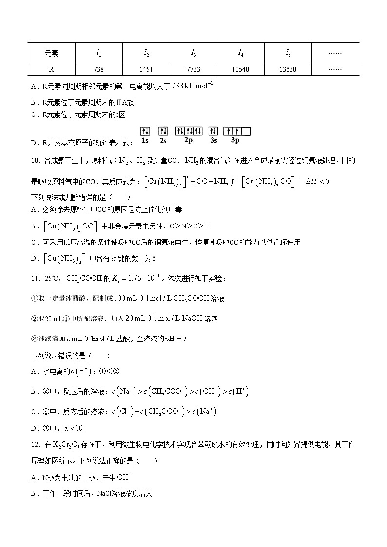 2022天津市部分区高三下学期质量检查调查(一)化学试题含答案03