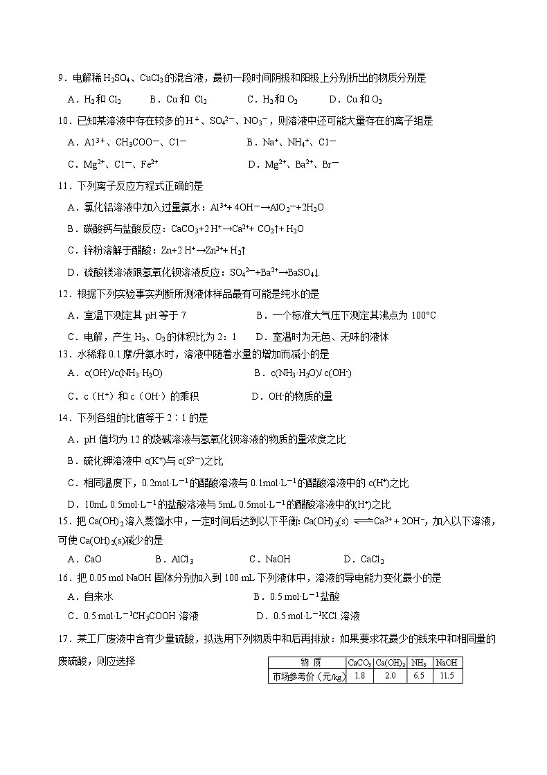 2016-2017学年南洋模范高一上期末考化学试卷第2页