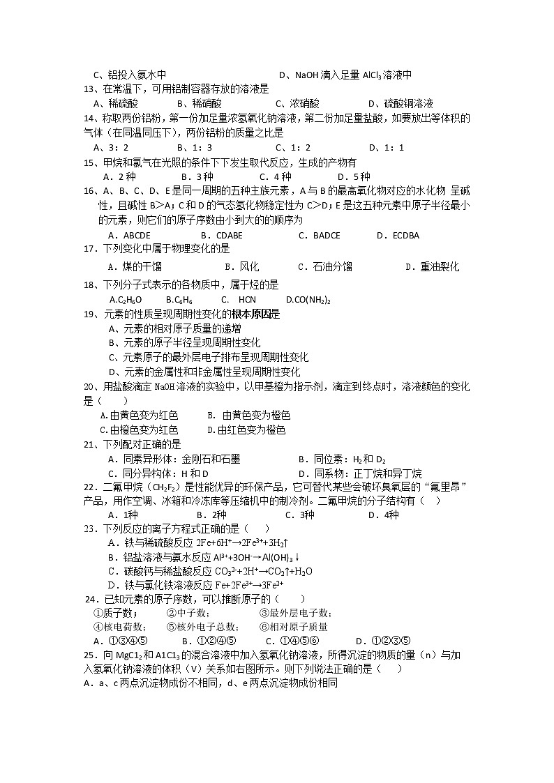 上海市上海理工大学附属中学2012-2013学年高二上学期期末考试化学(含答案解析)练习题02