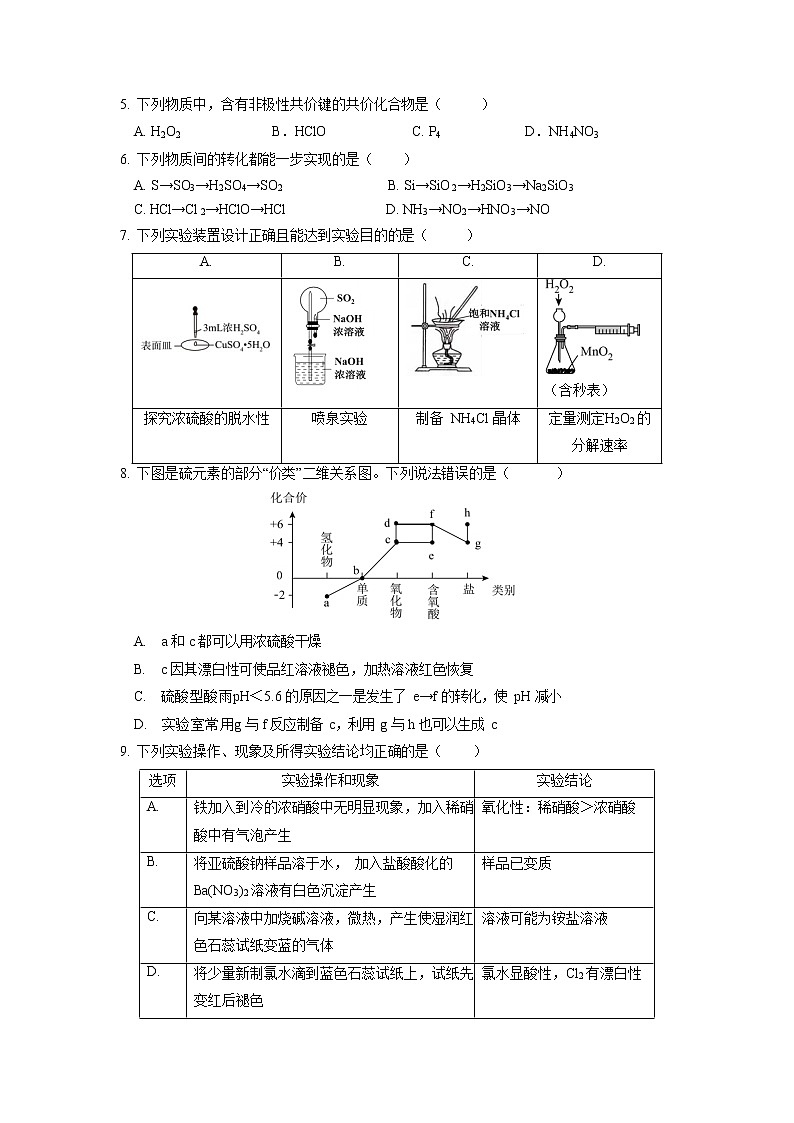 湖北省六校新高考联盟2021-2022学年高一下学期4月联考化学试题(Word版含答案)02