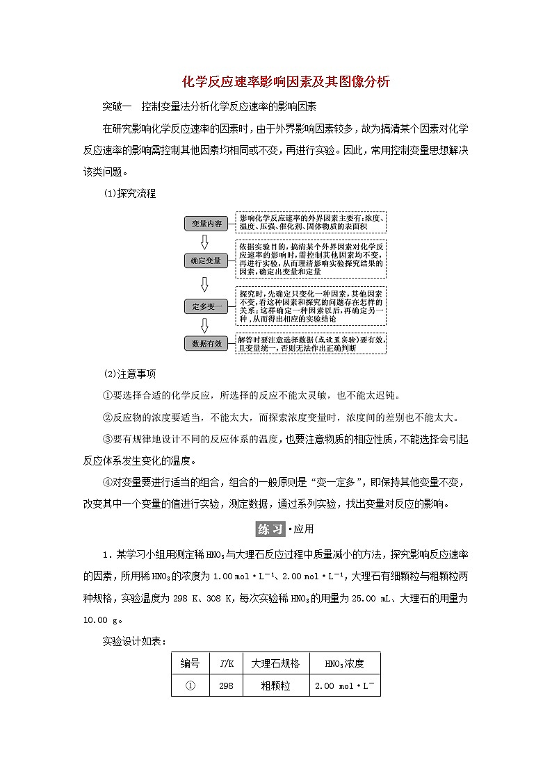 苏教版高中化学选择性必修1专题2化学反应速率与化学平衡第一单元专题重点突破四化学反应速率影响因素及其图像分析学案01