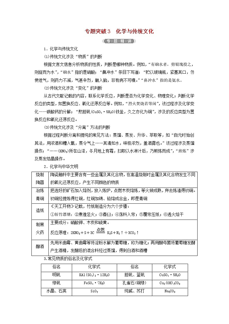 新人教版高考化学一轮复习第2章化学物质及其变化专题突破3化学与传统文化学案第1页