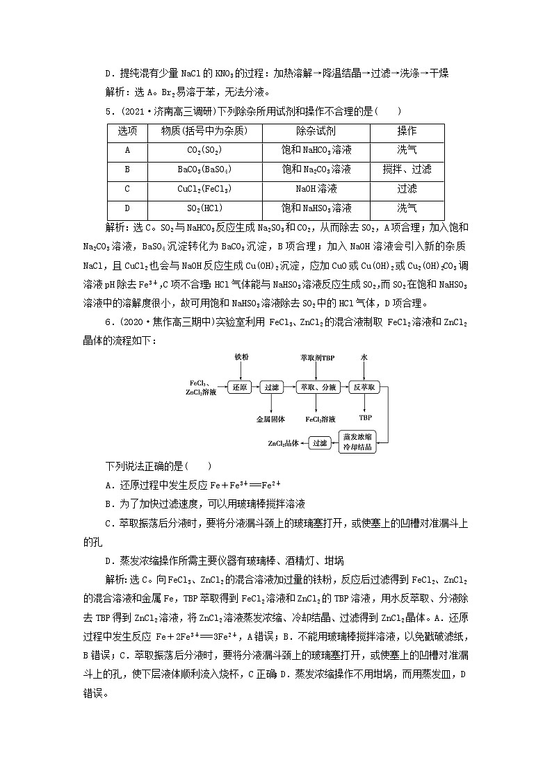 新人教版高考化学一轮复习第1章从实验学化学第2讲物质的分离和提纯训练含解析第2页